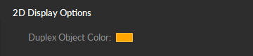 A screenshot from Motive of the 2D Display Options with the Duplex Object Color property shown for a camera that supports duplex mode. 