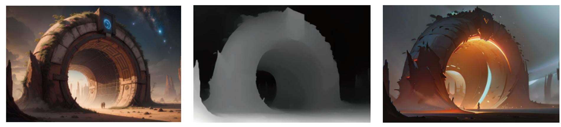 Comparison of the original image, depth image and result image