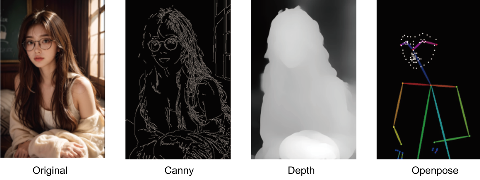 Four examples of AI images processed by different models