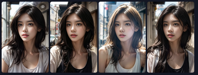 Four examples of AI-generated girl images processed with Scribble HED