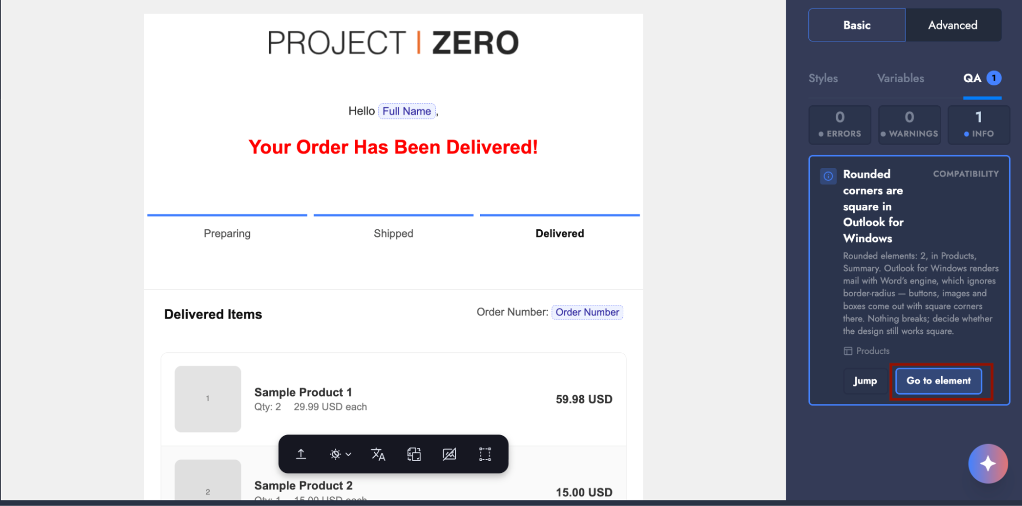 The QA tab