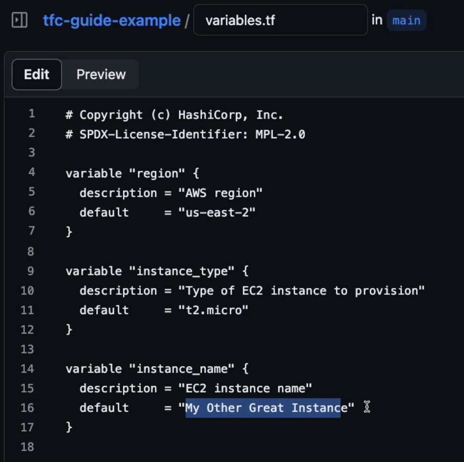 The variable instance name is "My other great instance."