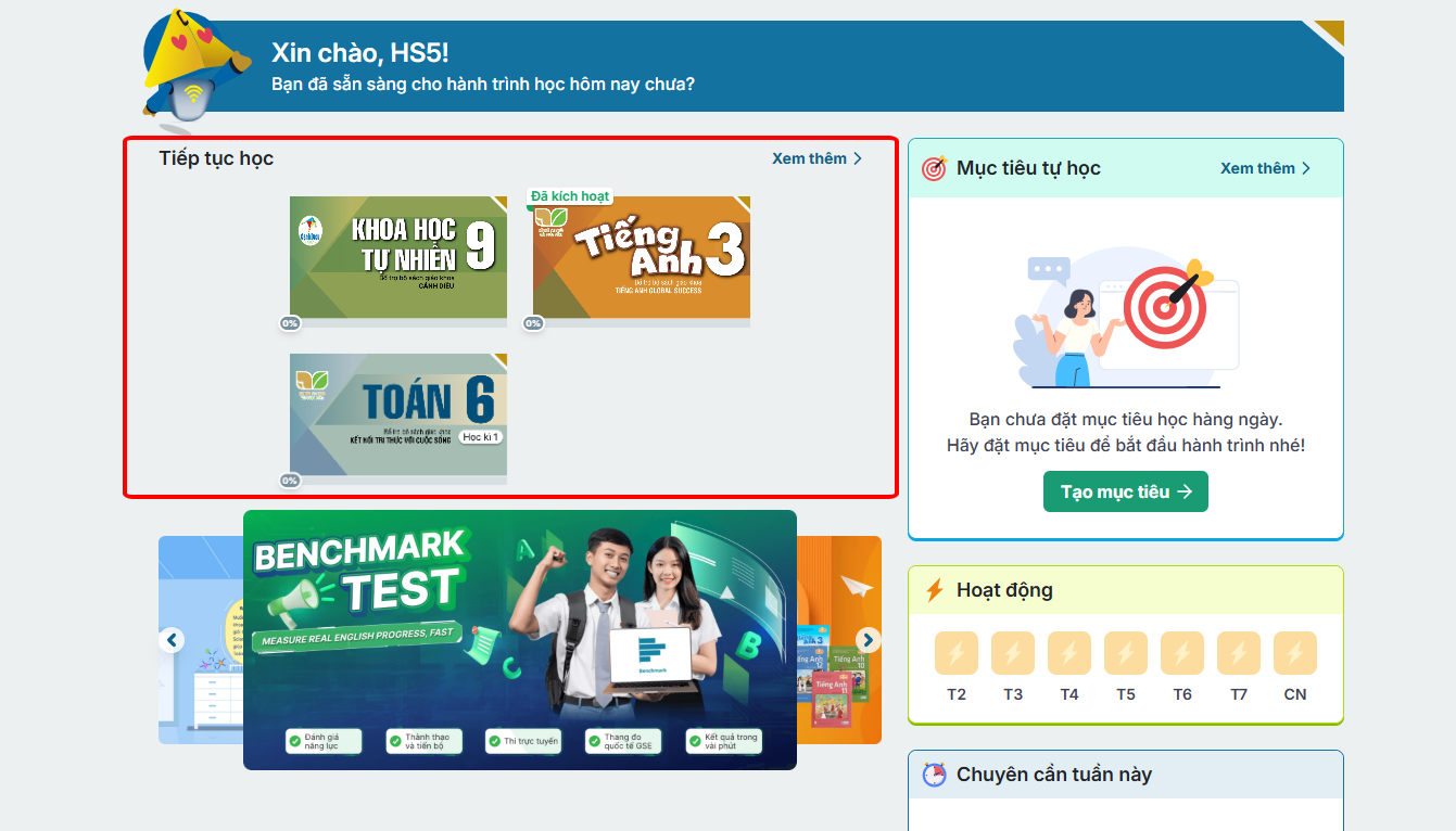 Hình 4-7: Màn hình “Tiếp tục học” - Trường hợp 2