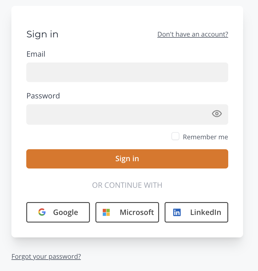 Sign-in page showing email/password fields and OAuth buttons