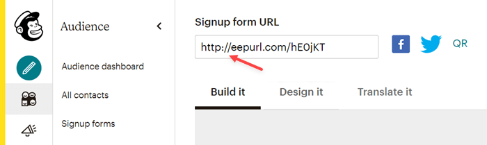Signup form URL