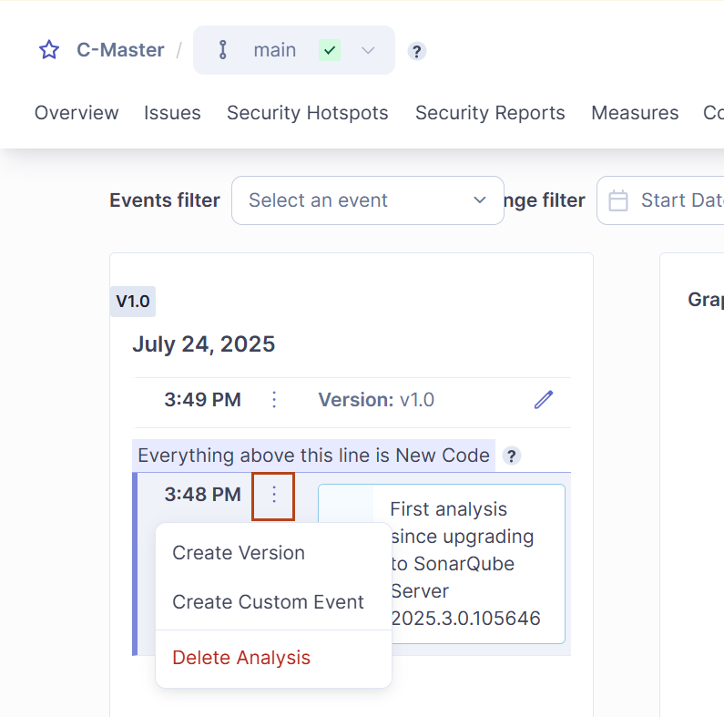 Delete your SonarQube project’s analysis snapshot.