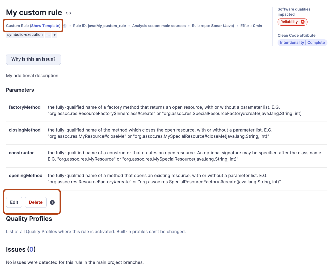 Custom rules details as found in SonarQube.