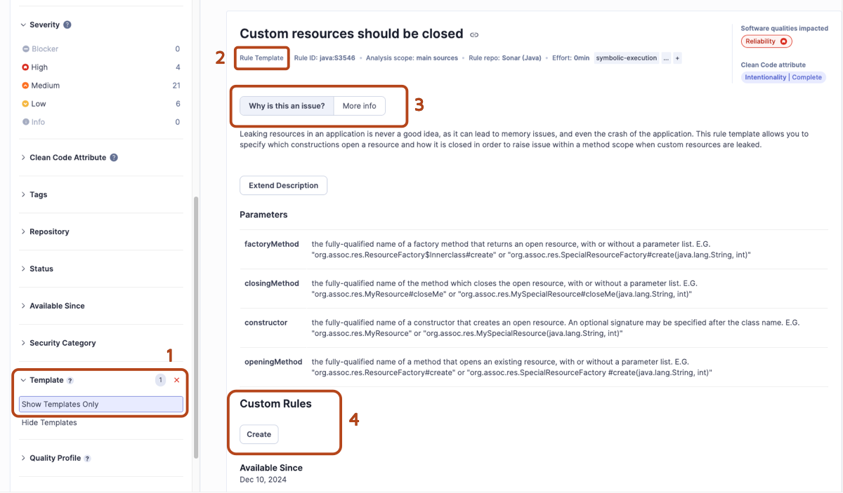 Rule templates as found in SonarQube.