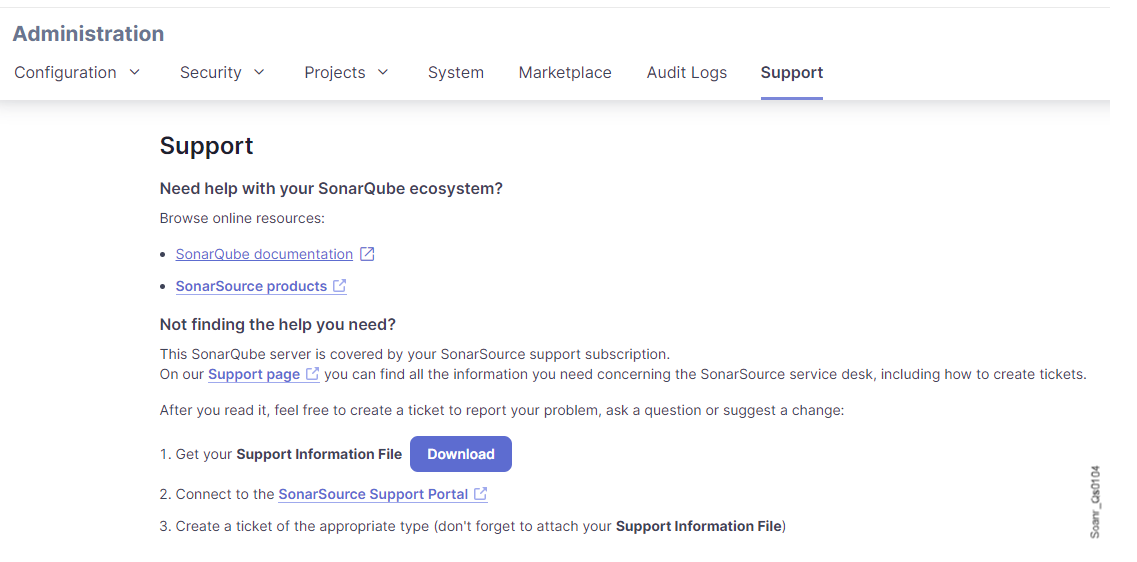 Support page in SonarQube