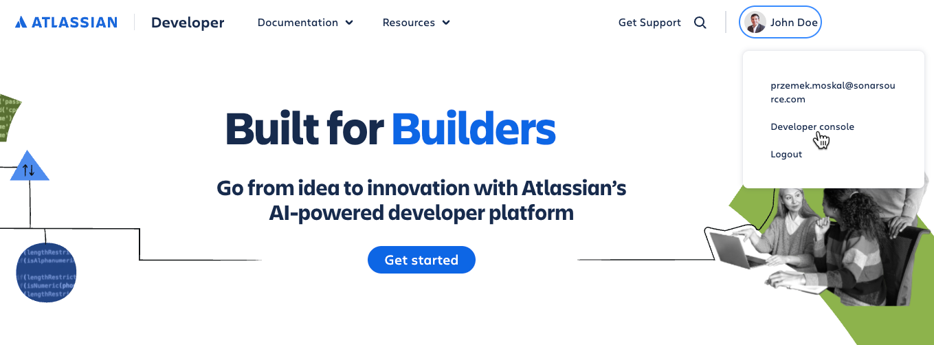 Opening the developer console in Atlassian