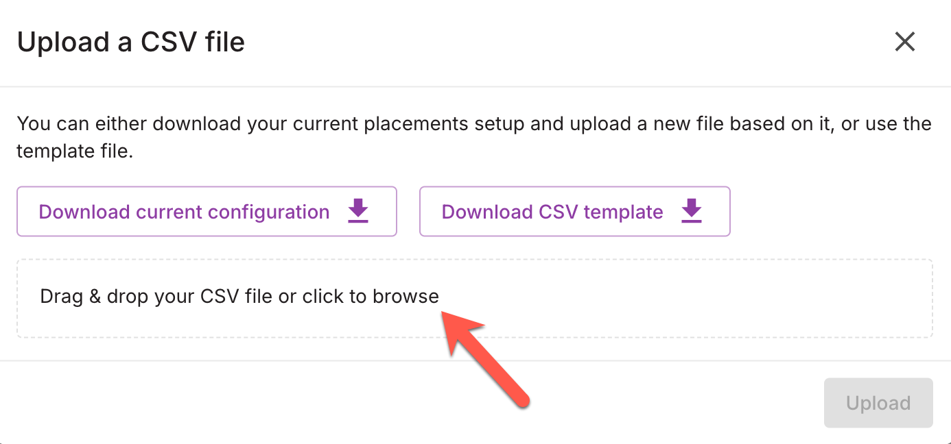 CSV Upload dialog box