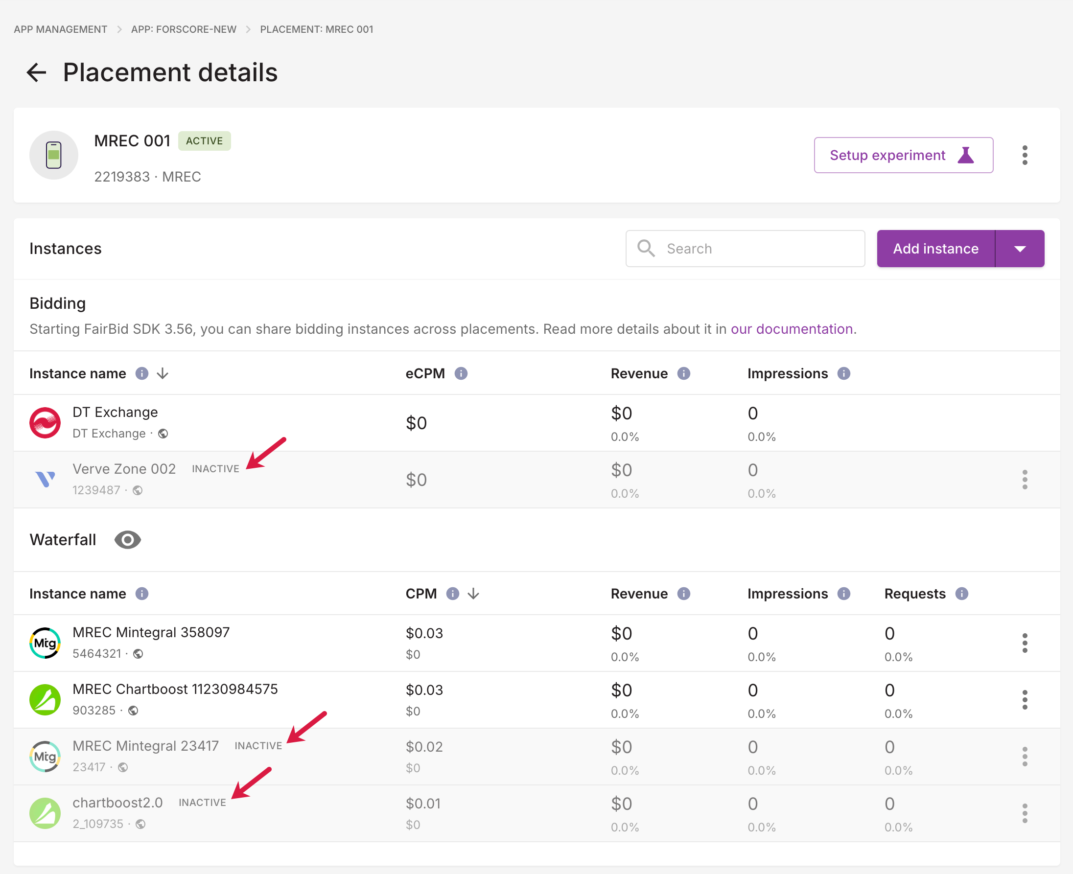 Click this icon to show or hide inactive instances.