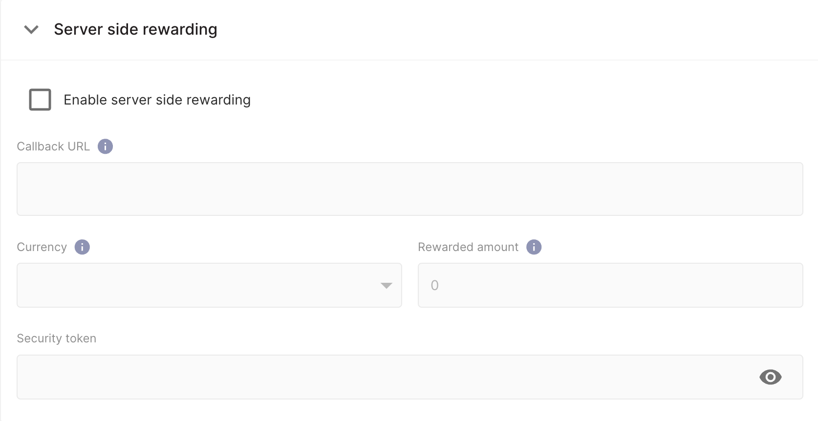 Settings for Server Side Rewarding
