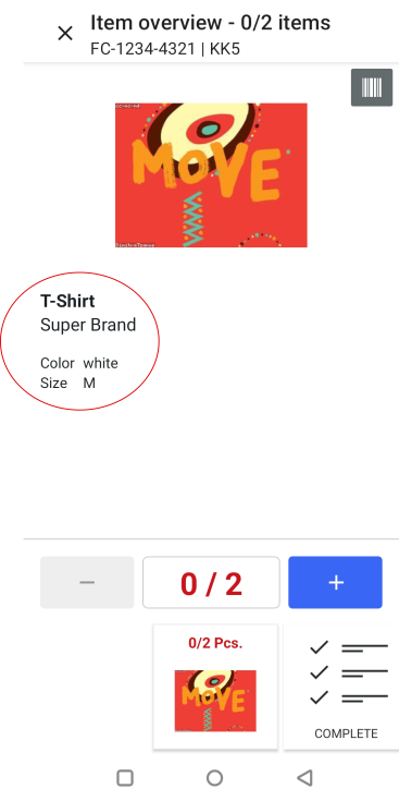 Example of article attributes displayed in a client interface
