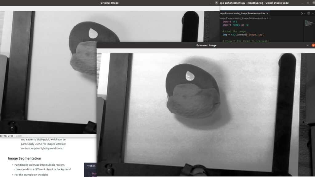 Grayscale image and contrast-enhanced result