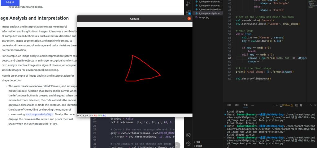 Canvas with a drawn triangle
