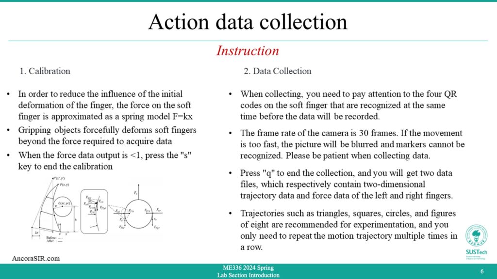 Action data collection instructions for calibration and collection