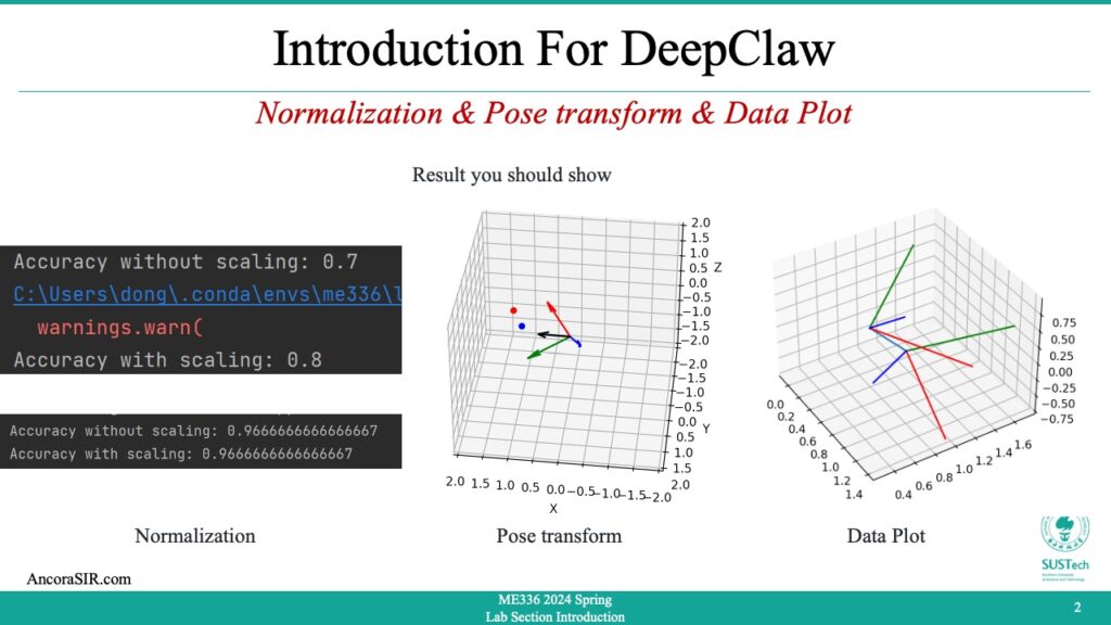Overview of normalization, pose transform and data plot results