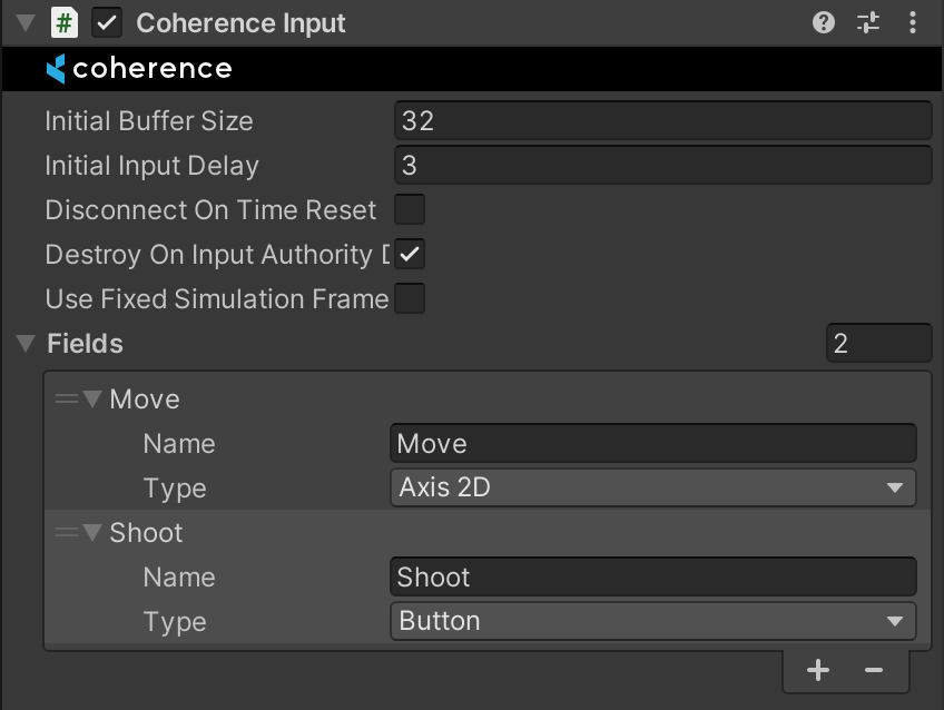 Two inputs have been added, named Move and Shoot