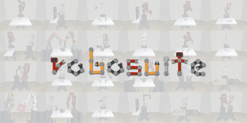 Robosuite logo over a montage of simulated robot environments