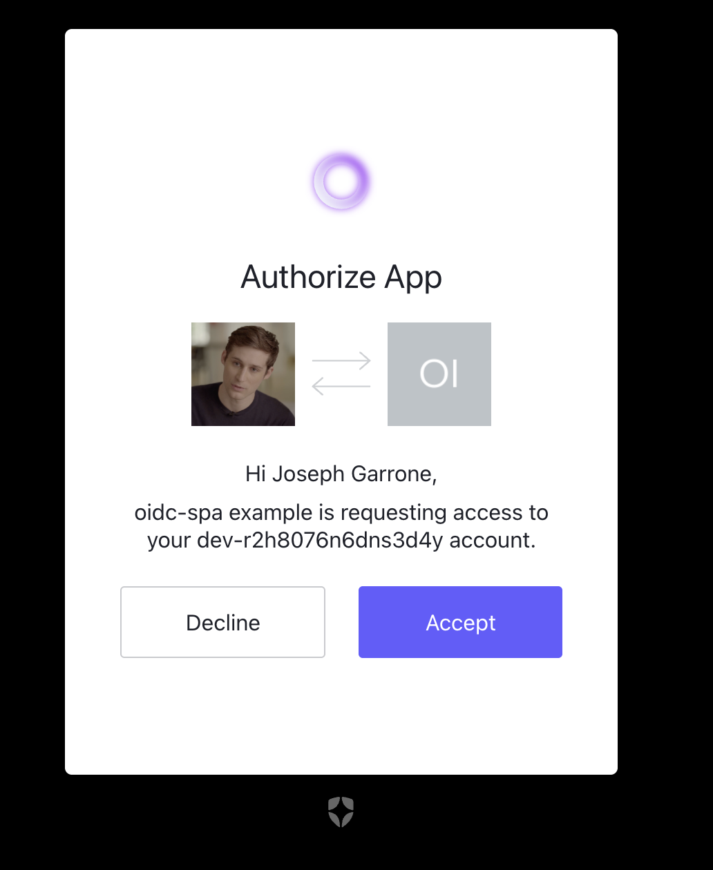 Example of consent screen you may see in developement but not in production