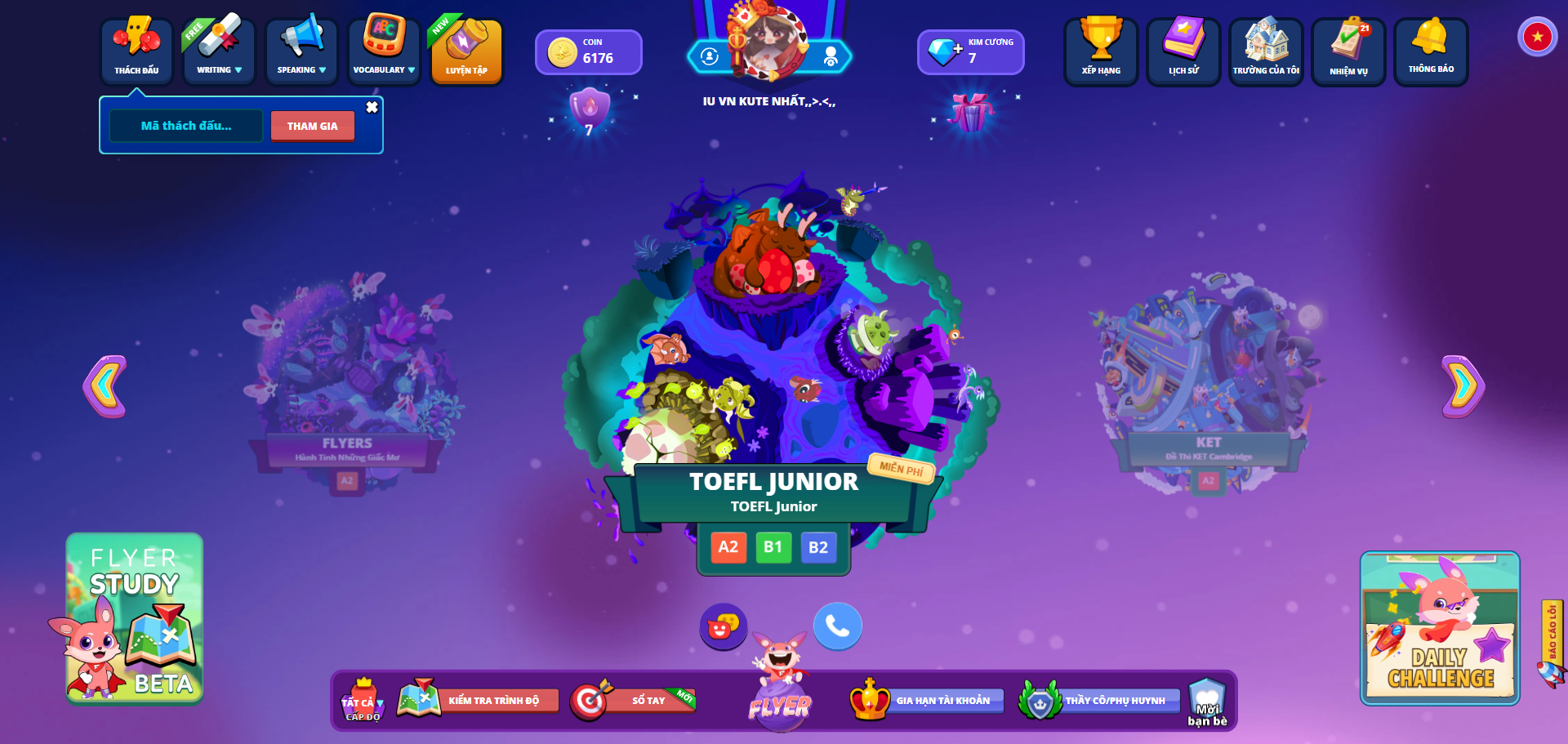 TOEFL JUNIOR – miễn phí (A2, B1, B2).