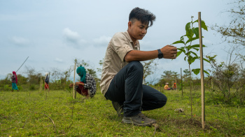 Man pictured at tree planting project in India