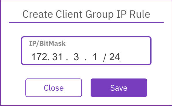 Create client group IP rule dialog
