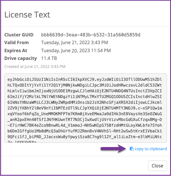License text dialog