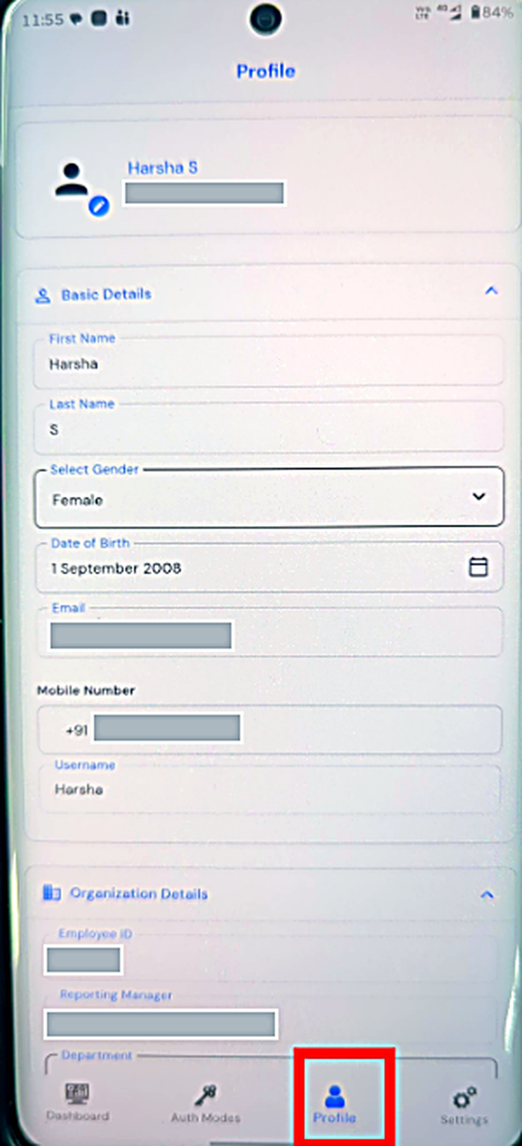 The profile screen.