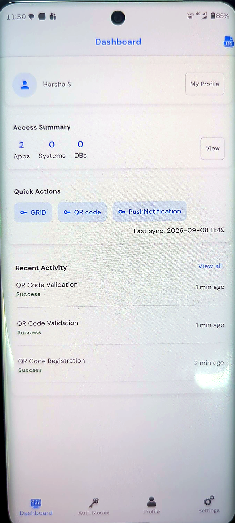 The app dashboard.