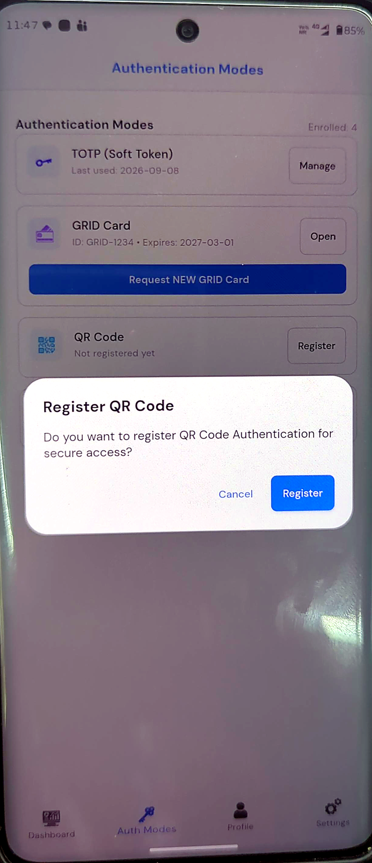 Confirming registration.