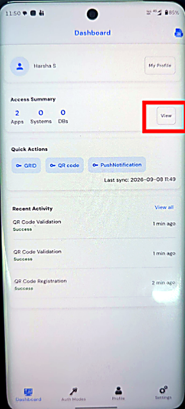 The View button on Access Summary.