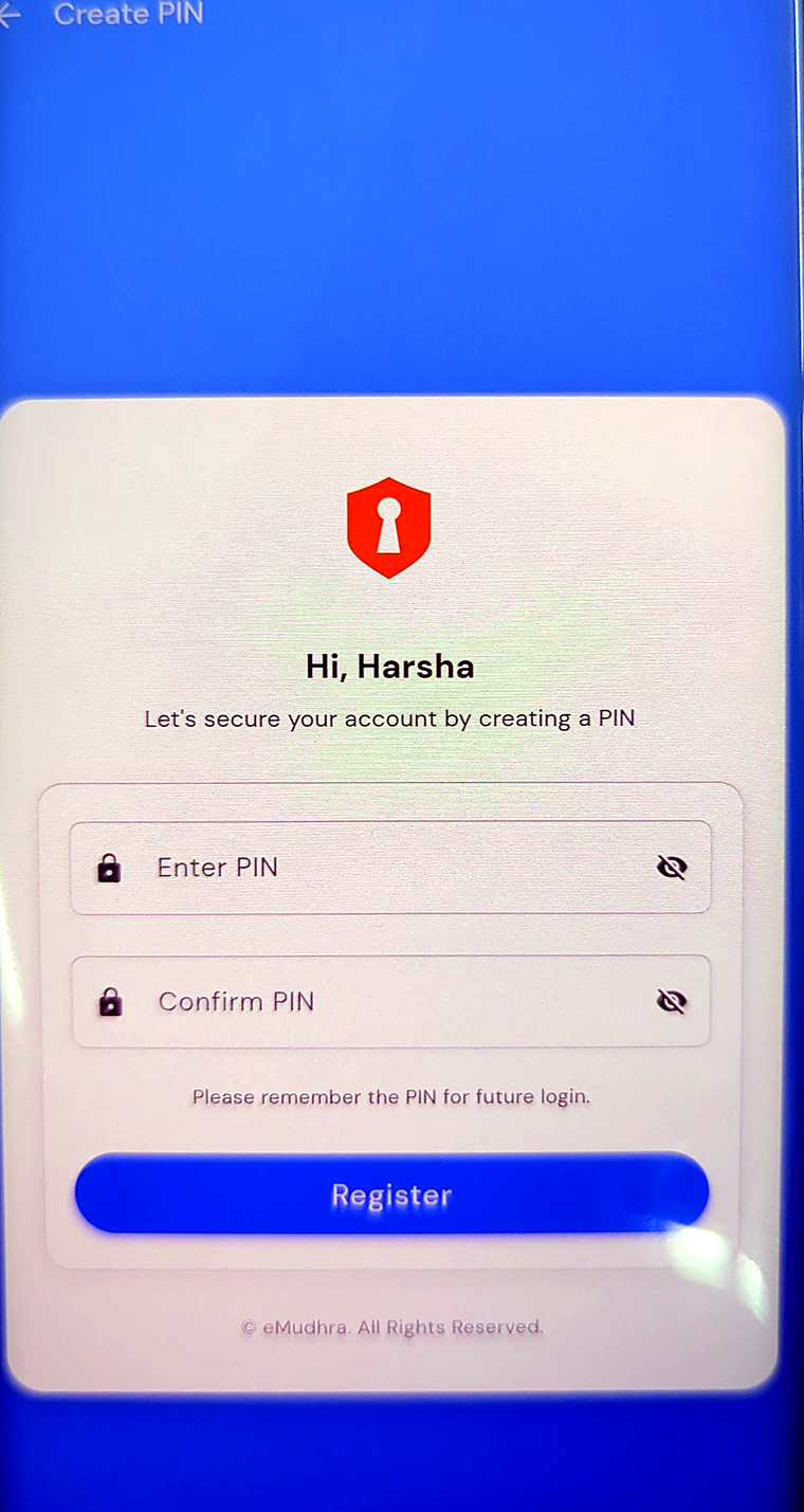 The Create PIN screen.