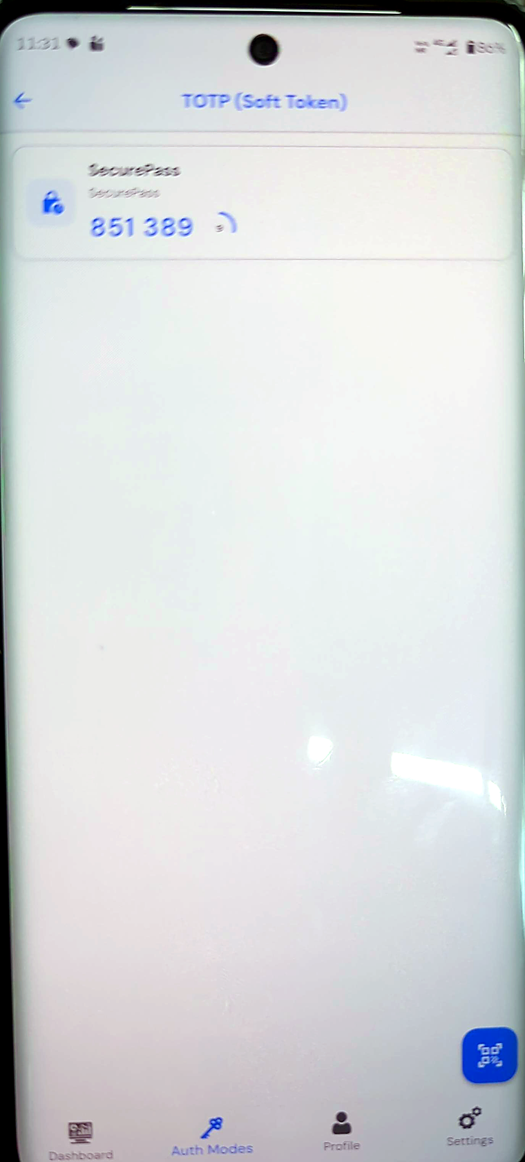 The app generating a TOTP code.