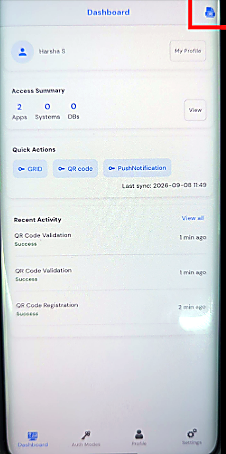The log icon on the dashboard.