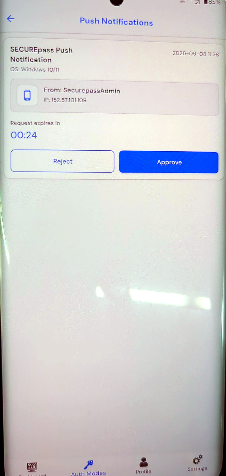 The push request on the phone.