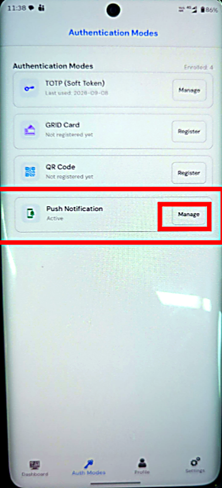 Push Notification registered and active.