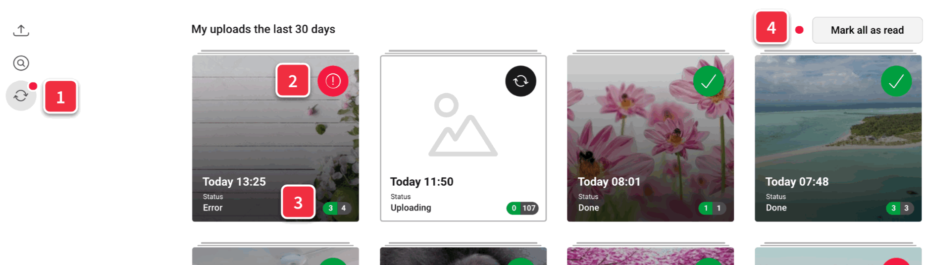 One uploading went wrong and this is clearly visible so you do not miss this.