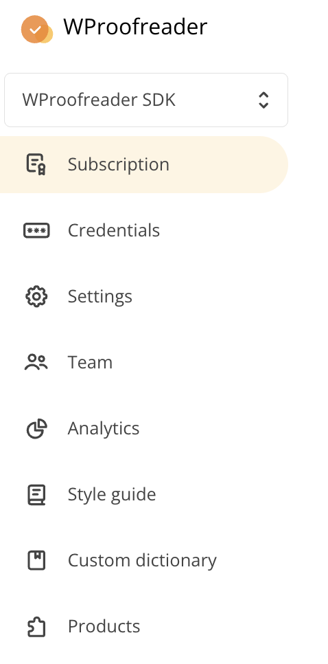 Admin panel sidebar navigation