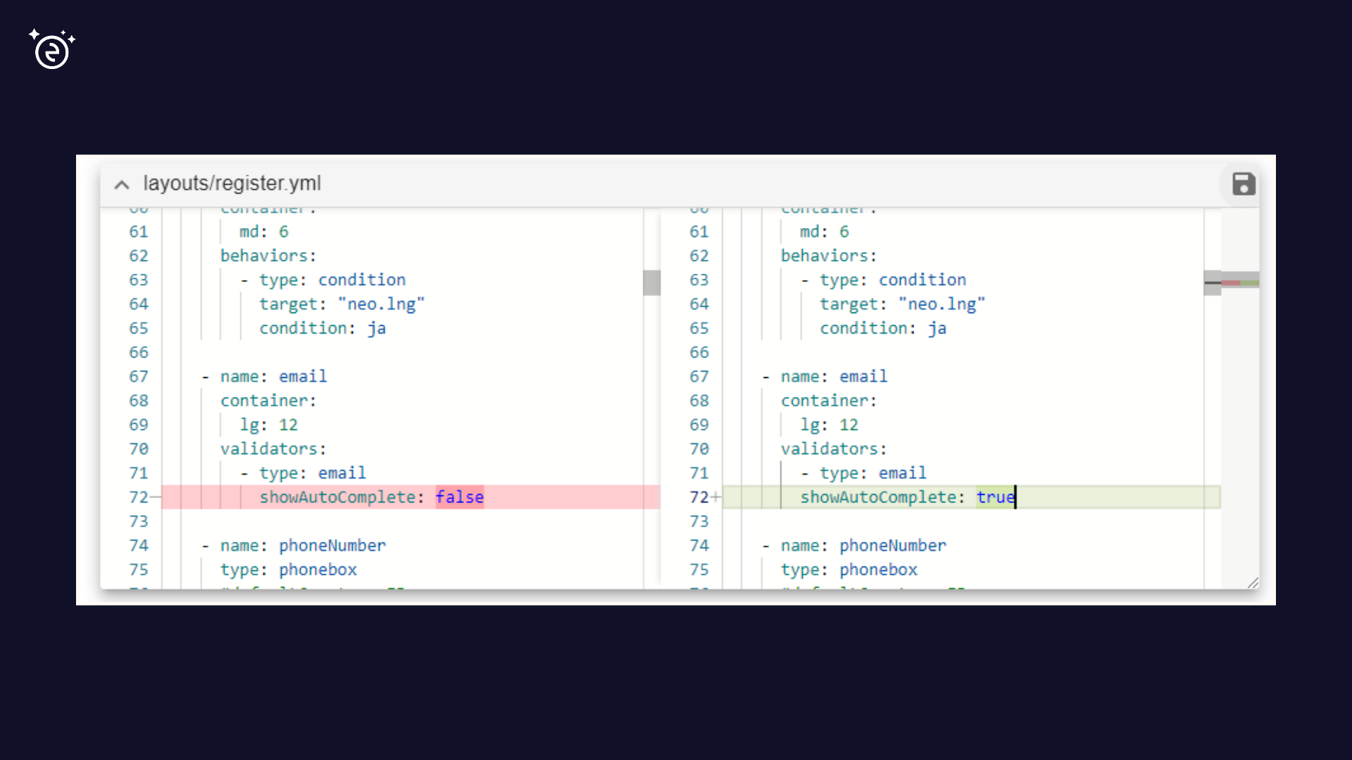 Compare config: edit and save