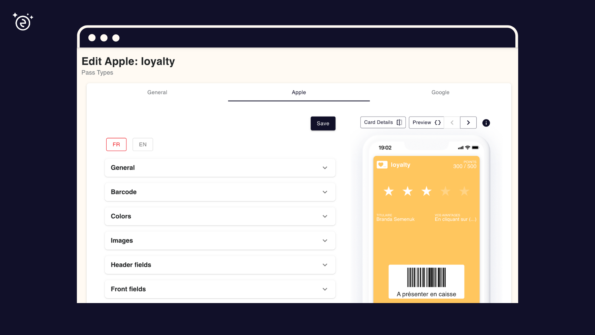Layout button in pass type editor