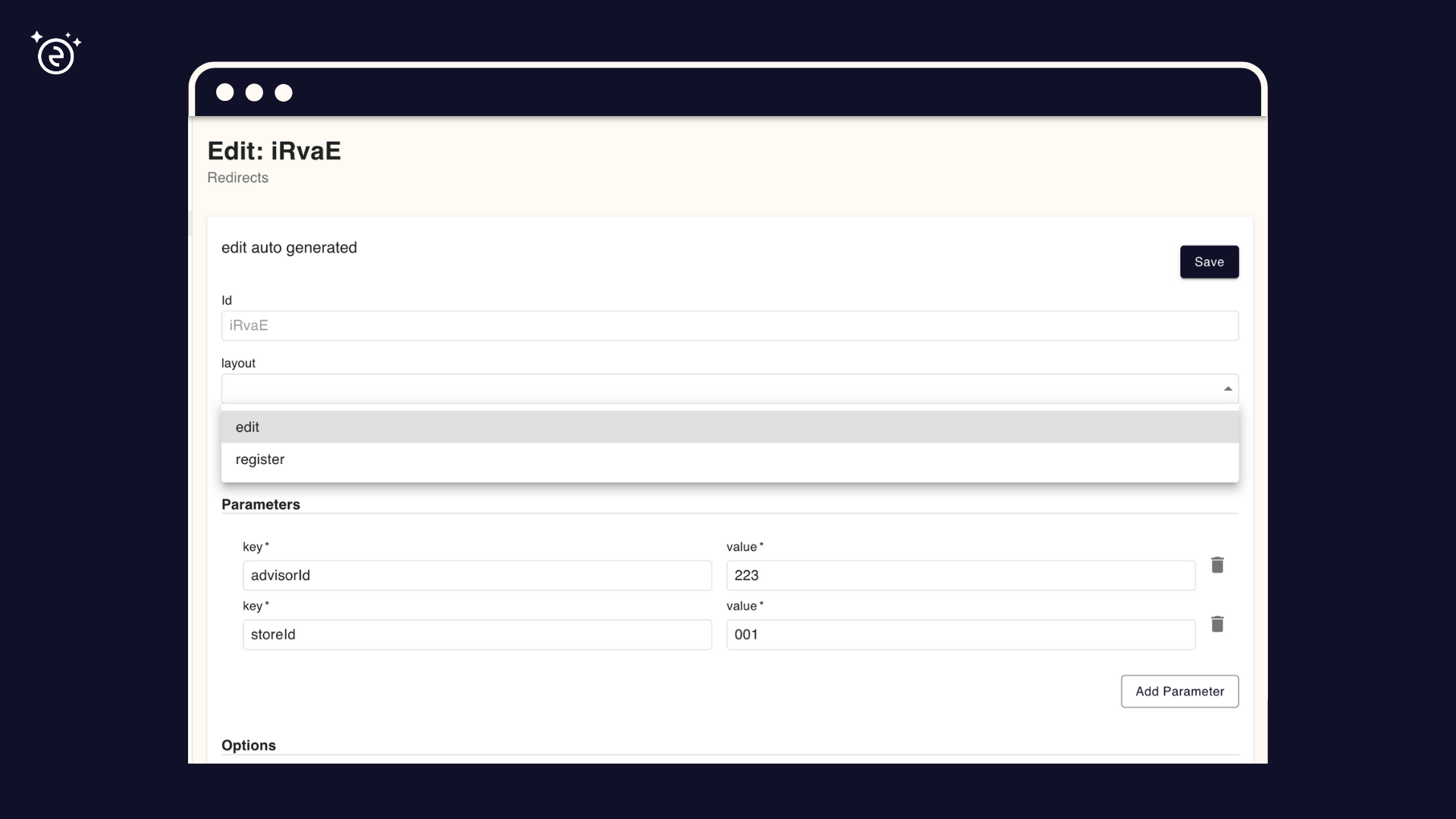 Redirect edit page layout dropdown
