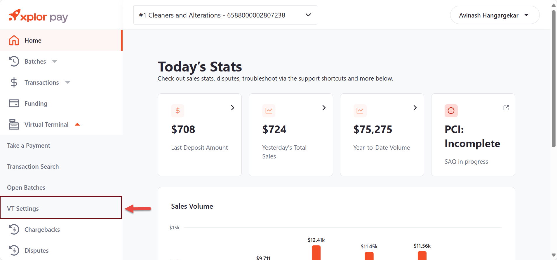 Screenshot: Merchant Portal homepage