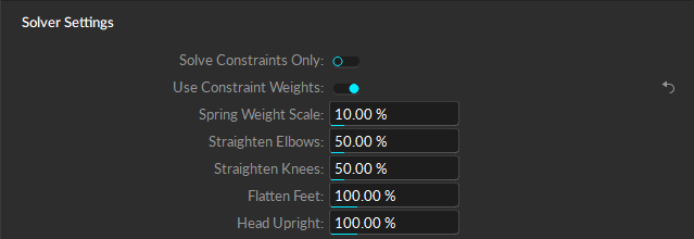 A screenshot of the standard and advanced Solver Settings from the Motive Application Settings, Assets tab, refinement tab. 
