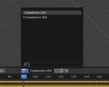 The Available Actions window in Blender. 