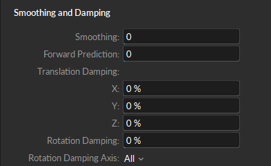 The Smoothing and Damping properties for a Rigid Body, standard and advanced properties shown.