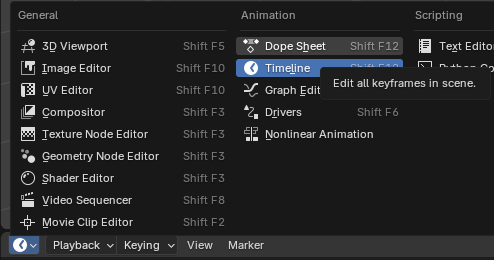 The Dope Sheet window in Blender. 