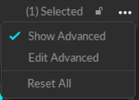 The menu to Show Advanced or Edit Advanced settings in Motive. 