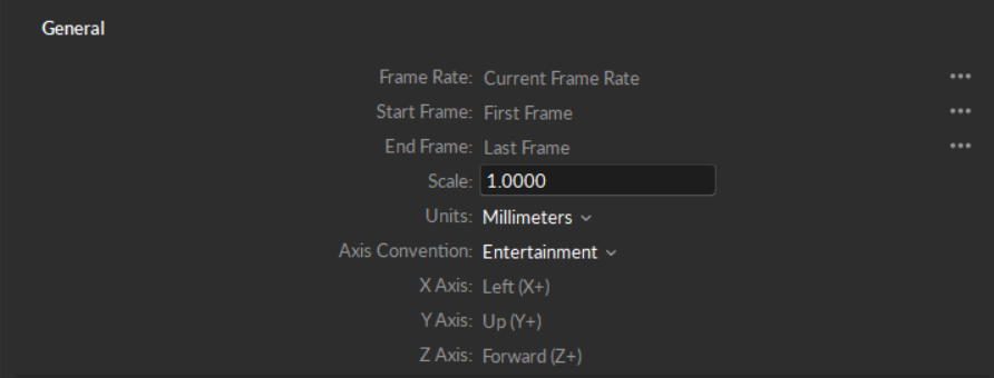 General settings to export data to a CSV format.